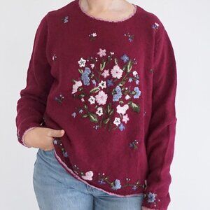 Vintage 90s Bobbie Brooks Floral Embroidered Sweater Cottagecore Grandmacore 16